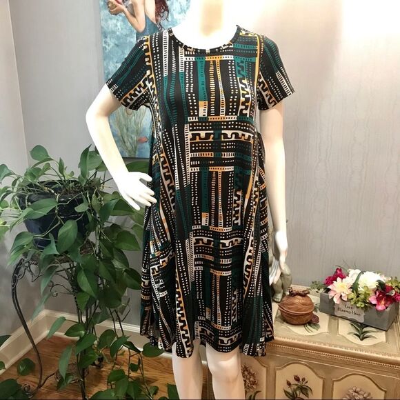LuLaRoe Carly High Low Abstract Print Dress Fall Sz XXS NWT New - Picture 2 of 16
